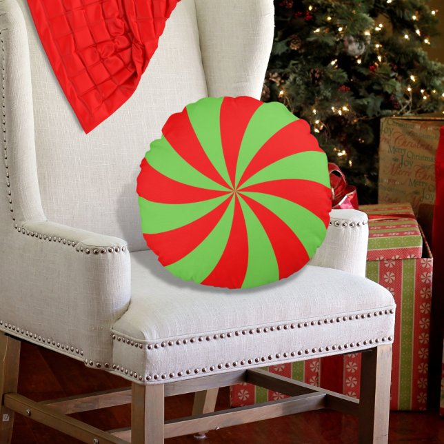 Peppermint Swirl Red Green Round Pillow (Creator Uploaded)