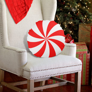 Peppermint Swirl Red White Round Cushion
