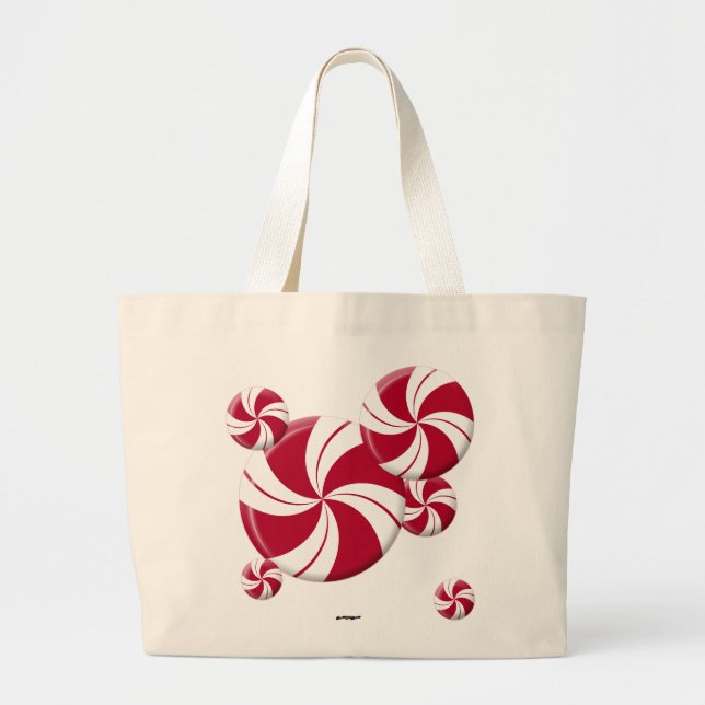 Peppermint Swirl Stripe Candy Large Tote Bag (Front)