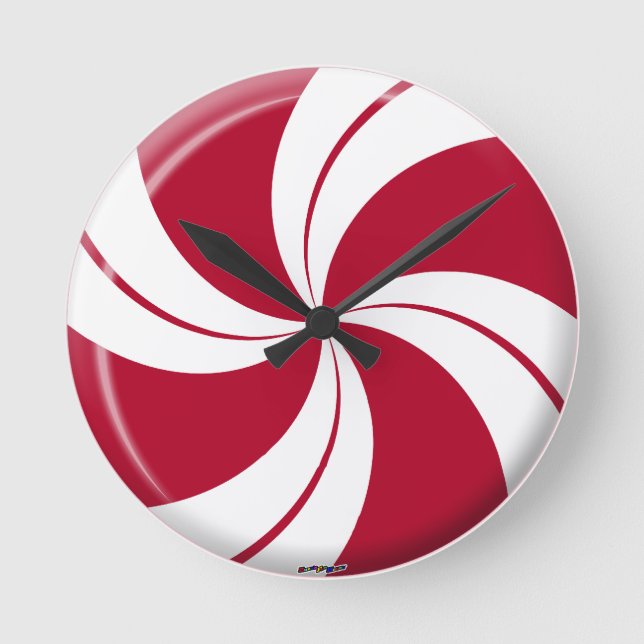 Peppermint Swirl Stripe Candy Round Clock (Front)