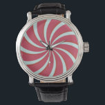 Peppermint Twist Candy Swirl Minimalist Watch<br><div class="desc">Add a delicious touch of whimsy to your daily routine with the "Sweetest Second" wristwatch. This playful timepiece features a mesmerizing pink and white pinwheel design inspired by classic carnival peppermint drops and vintage candy-shop aesthetics. The high-contrast radial swirl creates a sense of joyful motion, making it an eye-catching conversation...</div>