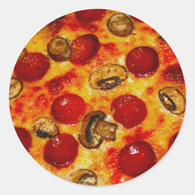 Pepperoni and Mushroom Pizza Classic Round Sticker (Front)