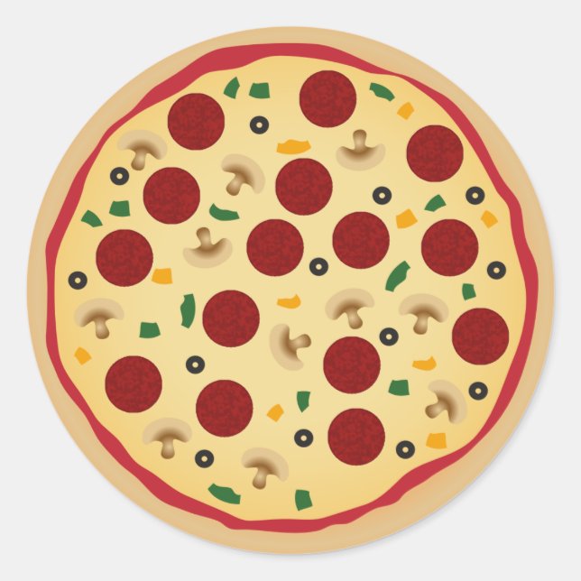 Pepperoni and Veggie Pizza Birthday Party Classic Round Sticker (Front)