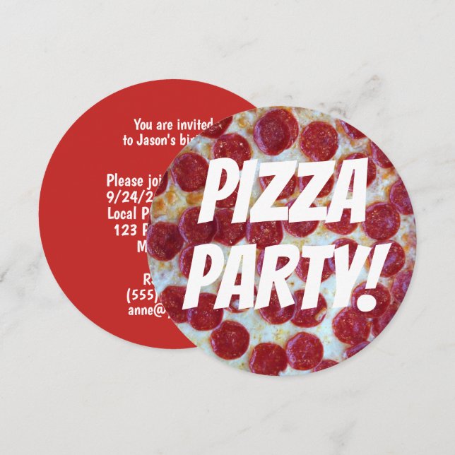 Pepperoni Photo Pizza Party Birthday Invitation (Front/Back)