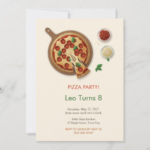 Pepperoni Pizza Party Kids Birthday Invitation