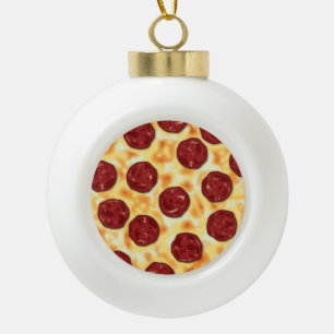 Pepperoni Pizza Pattern Ceramic Ball Christmas Ornament
