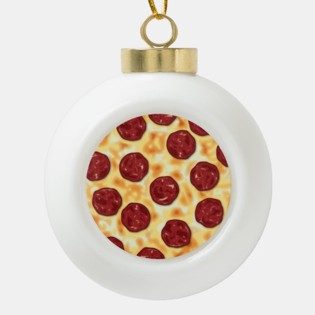 Pepperoni Pizza Pattern Ceramic Ball Christmas Ornament (Front)