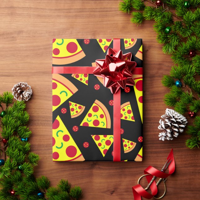 Pepperoni Pizza Patterned Pizza Birthday Wrapping Paper (Holiday Gift)