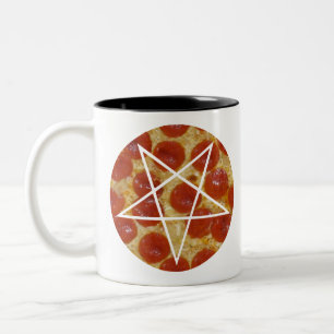 pepperoni pizza pentagram Two-Tone coffee mug