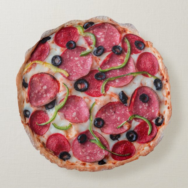 Pepperoni Pizza Print Double Sided Round Cushion (Back)