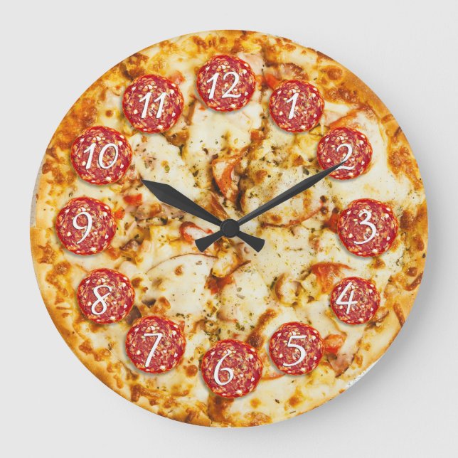 Pepperoni Pizza Round Kitchen or Restaurant Large Clock (Front)
