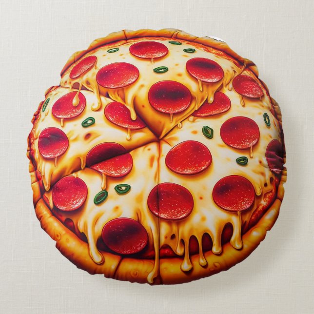 Pepperoni Pizza Round Pillow – Fun and Realistic (Front)
