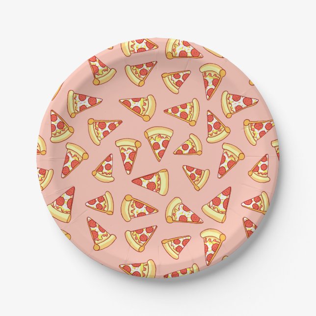 Pepperoni Pizza Slice Drawing Pattern Paper Plates (Front)