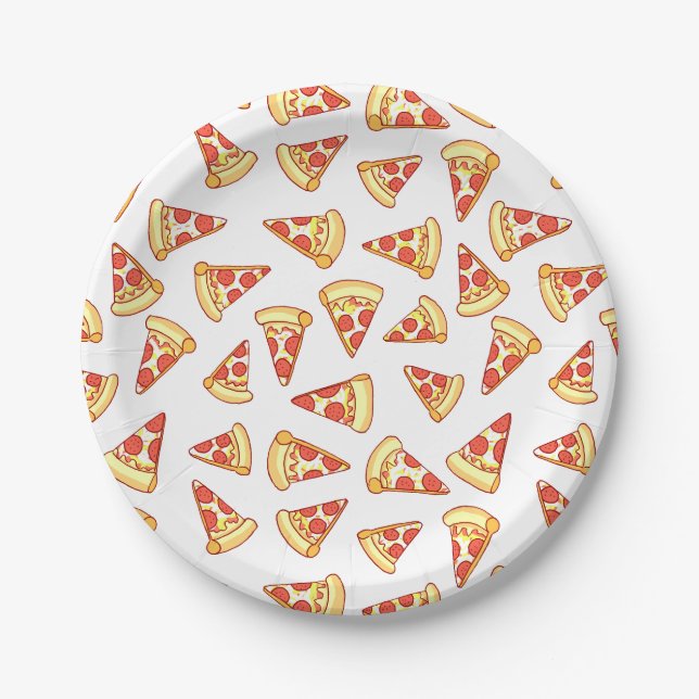 Pepperoni Pizza Slice Drawing Pattern Paper Plates (Front)