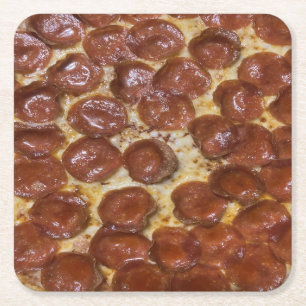 Pepperoni Pizza Square Paper Coaster