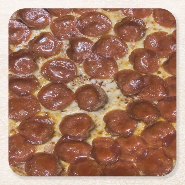 Pepperoni Pizza Square Paper Coaster (Front)