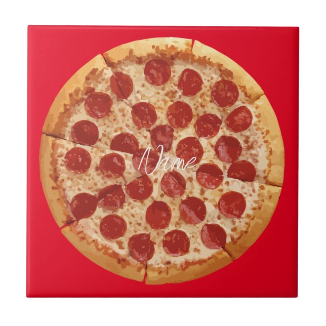 Pepperoni Pizza Thunder_Cove Ceramic Tile (Front)
