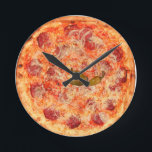 Pepperoni Pizza Time Round Clock<br><div class="desc">Fun novelty way to tell the time .. pepperoni pizza wall clocks from Ricaso™</div>