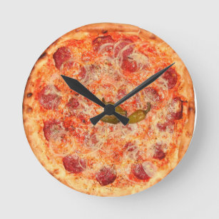 Pepperoni Pizza Time Round Clock