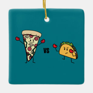 Pepperoni Pizza VS Taco: Mexican versus Italian Ceramic Tree Decoration