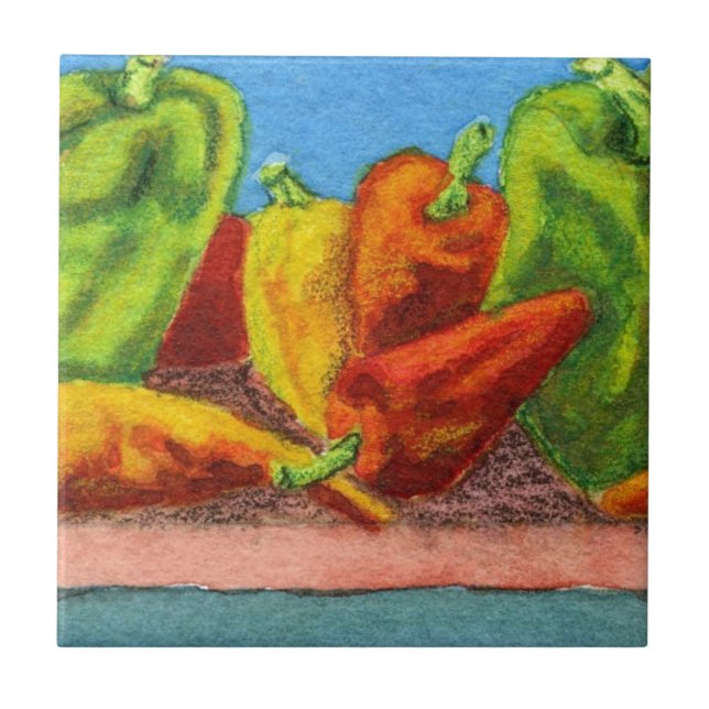 "Peppers #1" Kitchen Garden Ceramic Tile (Front)