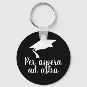 Per aspera ad astra Latin Quote Black Graduation Key Ring