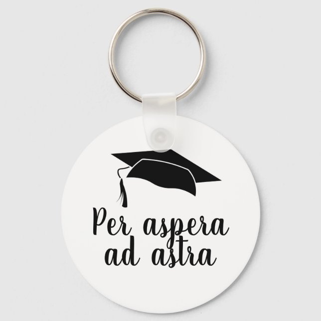 Per aspera ad astra Latin Quote Black Graduation Key Ring (Front)