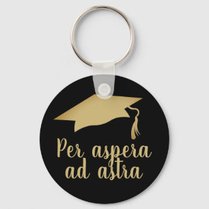 Per aspera ad astra Latin Quote Golden Graduation Key Ring