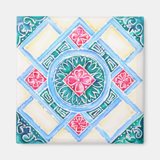 Peranakan Geometric Tile Teal  Magnet (Front)