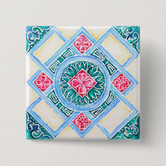 Peranakan Geometric Tile Teal Square 15 Cm Square Badge