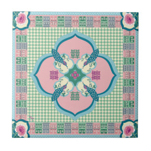 Peranakan Peacock Double Happiness Tile – Pastel N