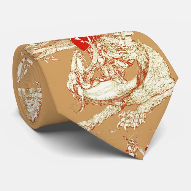 PERCEVAL AND DRAGON,QUEST HOLY GRAIL Fantasy Brown Tie (Rolled)