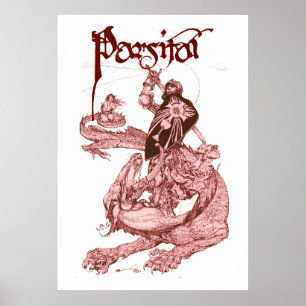 PERCEVAL FIGHTING DRAGON,QUEST HOLY GRAIL Fantasy Poster
