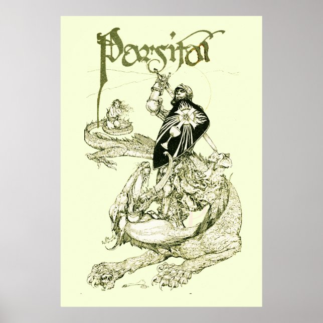 PERCEVAL FIGHTING DRAGON,QUEST HOLY GRAIL Fantasy Poster (Front)