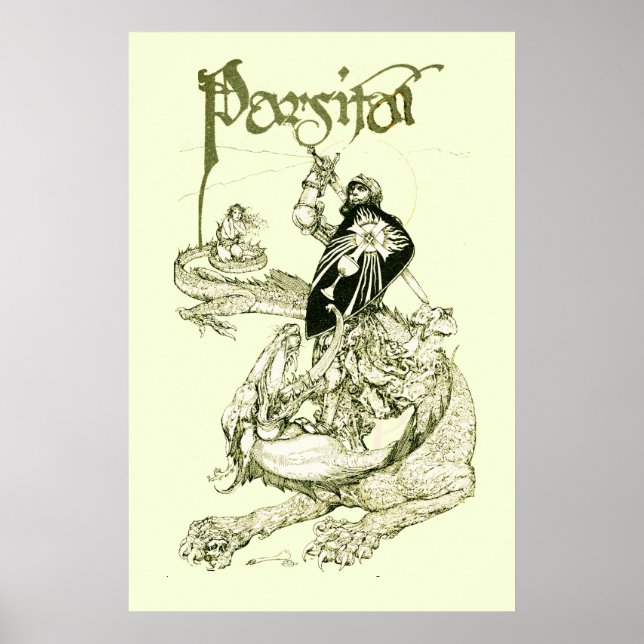 PERCEVAL FIGHTING DRAGON,QUEST HOLY GRAIL Fantasy Poster (Front)