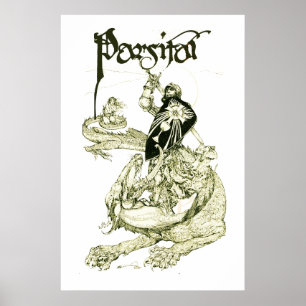 PERCEVAL FIGHTING DRAGON,QUEST HOLY GRAIL Fantasy Poster