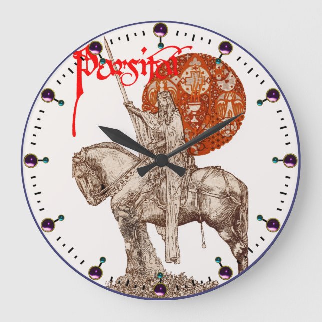 PERCEVAL LEGEND /QUEST OF HOLY GRAIL Red Fantasy Large Clock (Front)