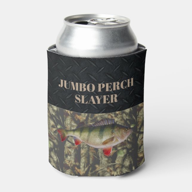 Perch Fishing Camo Ice FIshing Beer Holder Can Cooler (Can Front)