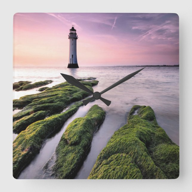 Perch Rock Lighthouse Square Wall Clock (Front)