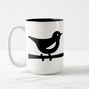 Perched Bird on Branch in Monochrome Two-Tone Coffee Mug