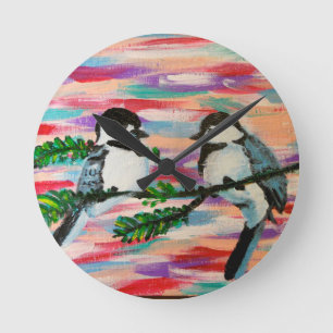 Perched Birds Round Clock