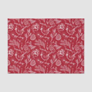 Perched Cardinal, Pinecones and Winter Berries Red Tissue Paper