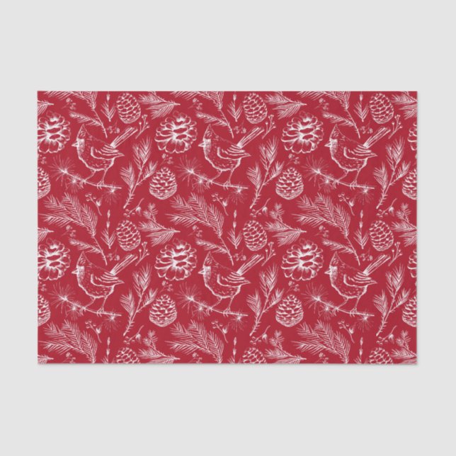 Perched Cardinal, Pinecones and Winter Berries Red Tissue Paper (Front)