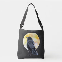 Perched Crow and Full Moon