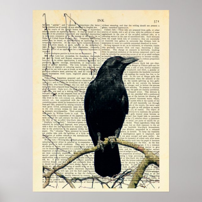 Perched Crow, Crow Art, Raven, Edgar Allan Poe Poster (Front)