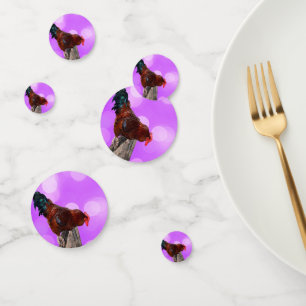 Perched in Majesty: Rooster On Dreamy Purple Glow Confetti