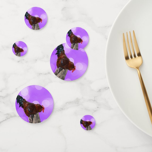 Perched in Majesty: Rooster On Dreamy Purple Glow Confetti (Group)