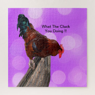 Perched in Majesty: Rooster On Dreamy Purple Glow Jigsaw Puzzle
