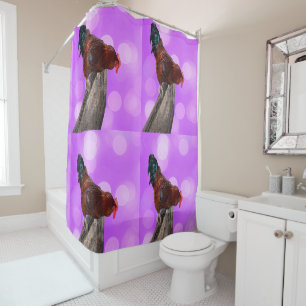 Perched in Majesty: Rooster On Dreamy Purple Glow Shower Curtain