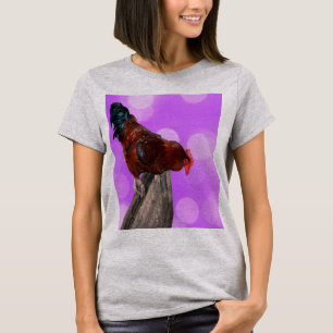 Perched in Majesty: Rooster On Dreamy Purple Glow T-Shirt